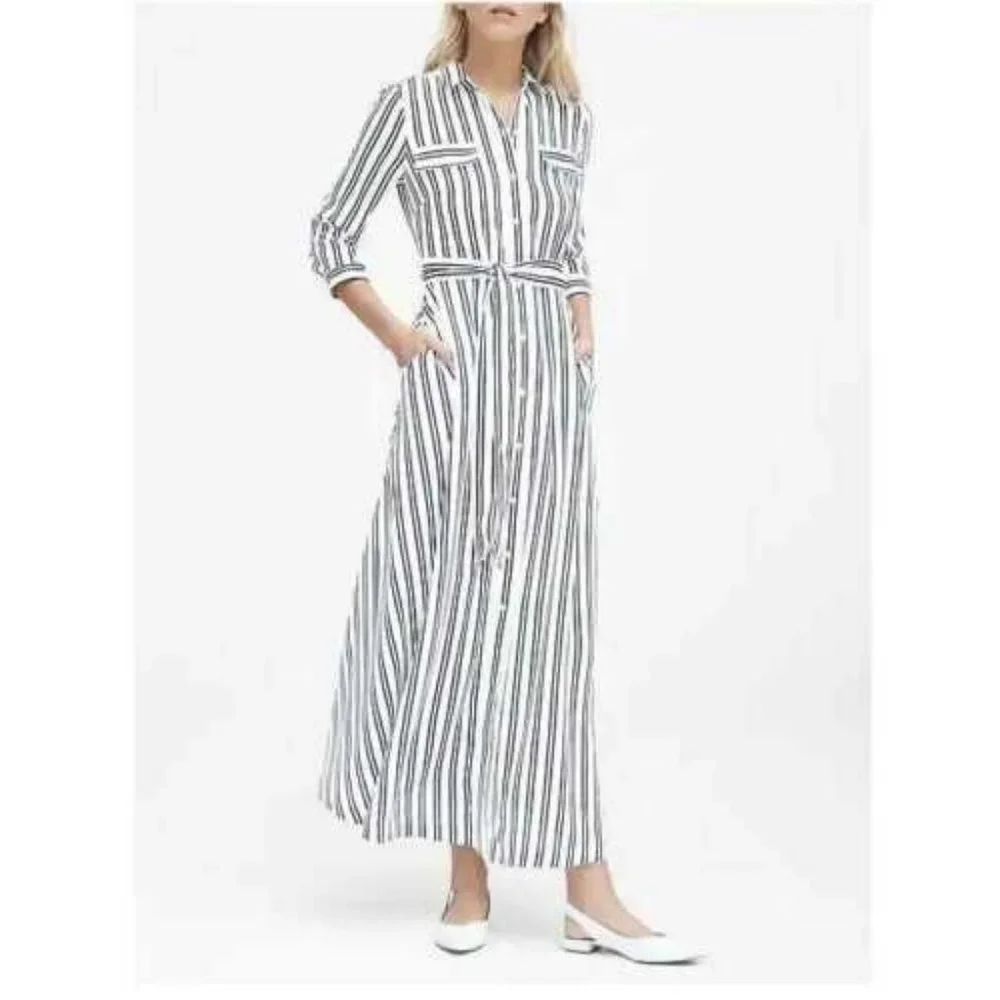 NWOT Banana Republic Striped Maxi Shirt Dress - Picture 4 of 6